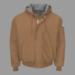 Insulated Brown Duck Hooded Jacket with Knit Trim