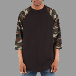 Unisex Three-Quarter Sleeve Camo Raglan T-Shirt