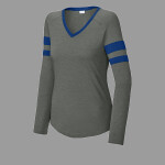 Women's Halftime Stripe Long Sleeve V Neck Tee